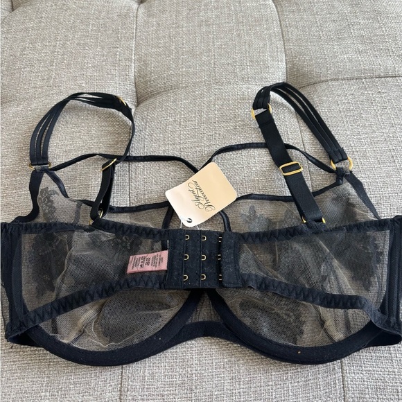 Agent Provocateur Demelza Black Lace Sheer Criss Cross Set Bra 34E, Panty 4 (L) - Picture 10 of 13